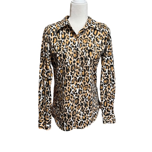Tory Burch cheetah animal print, corp core, casual business, long sleeve shirt - Picture 1 of 10